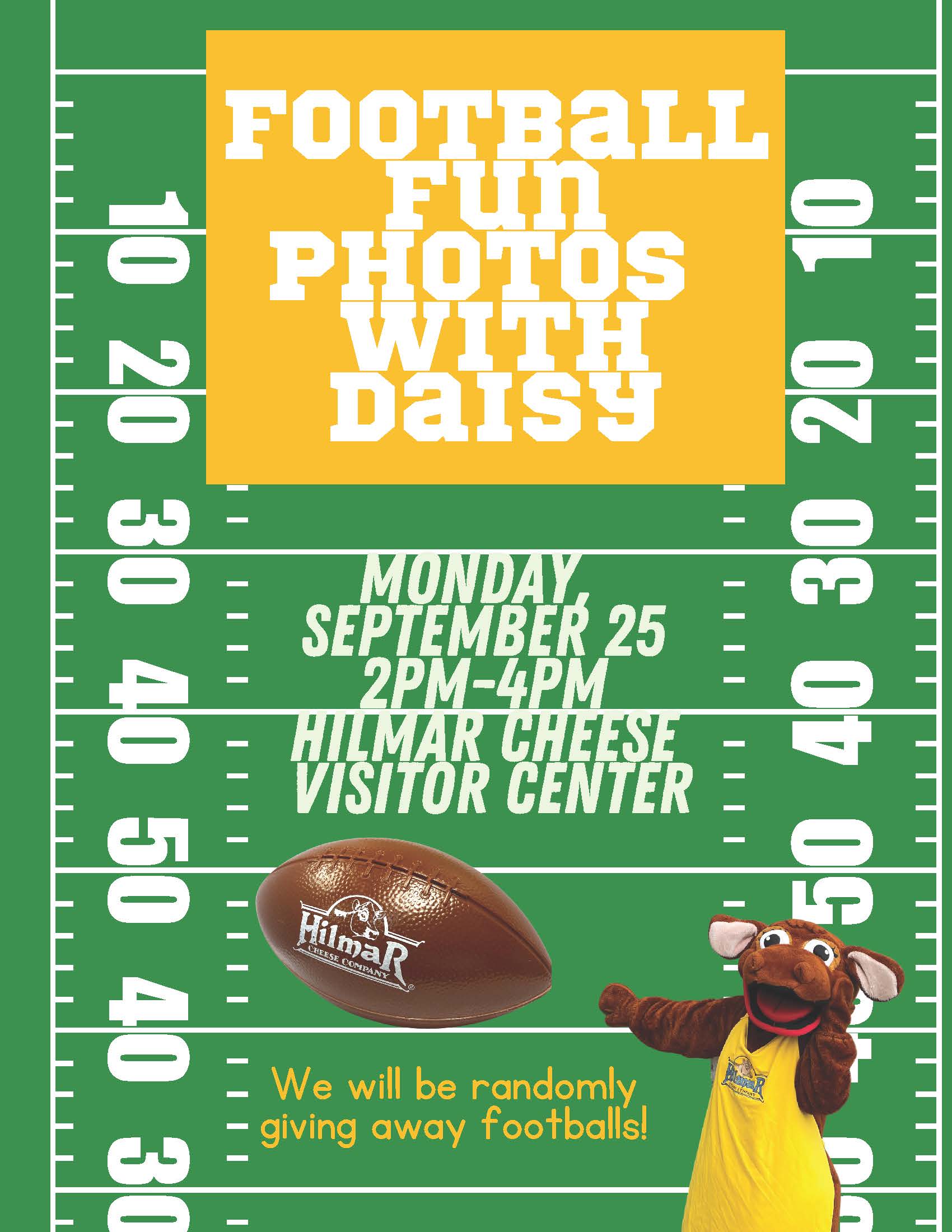 flyer with Daisy spokescow and football to promote Sept. 25