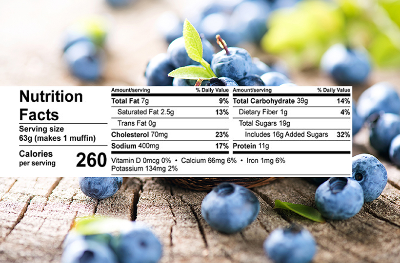 Nutrition facts label for blueberry muffin mix